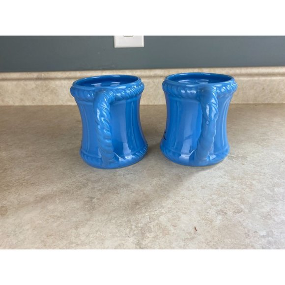 Kingswear Pottery England Schooner Ship Blue Glazed 12 Oz Mug Lot Of Two - Picture 3 of 8